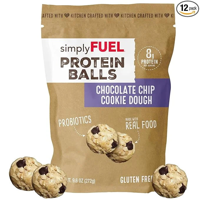 Whole Food Protein Balls with Probiotics - Chocolate Chip Cookie Dough Snacks - 8g Protein Snack - Gluten Free Energy Ball...