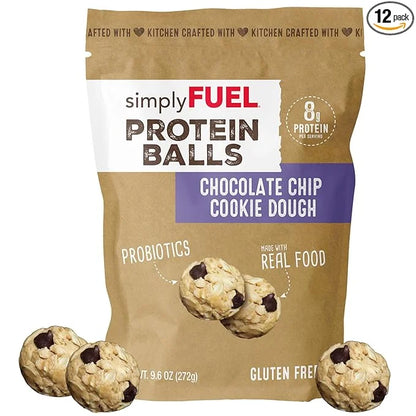 Whole Food Protein Balls with Probiotics - Chocolate Chip Cookie Dough Snacks - 8g Protein Snack - Gluten Free Energy Ball...