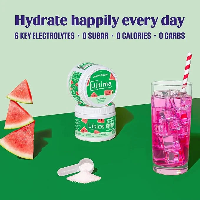 Ultima Replenisher Daily Electrolyte Powder Drink Mix – Watermelon, 30 Servings – Hydration Powder with 6 Key Electrolytes...