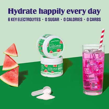 Ultima Replenisher Daily Electrolyte Powder Drink Mix – Watermelon, 30 Servings – Hydration Powder with 6 Key Electrolytes...