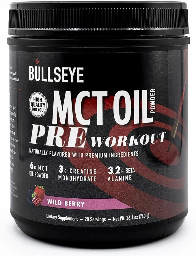 Bullseye MCT Oil Pre Workout Supplement - Creatine Monohydrate, Medium Chain Triglycerides, Beta Alanine, Caffeine, L-Citr...