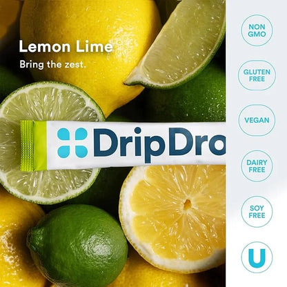 DripDrop Hydration - Zero Sugar Lemon Lime - Electrolyte Drink Mix Single Serve Powder Packets | Non-GMO, Gluten Free, Veg...