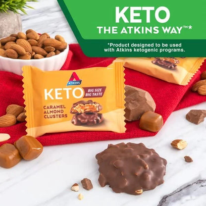 Atkins Caramel Almond Clusters, Gluten Free, High in Fiber, 1g Sugar, 2g Net Carb, Keto Friendly, 20 Count - Product Image