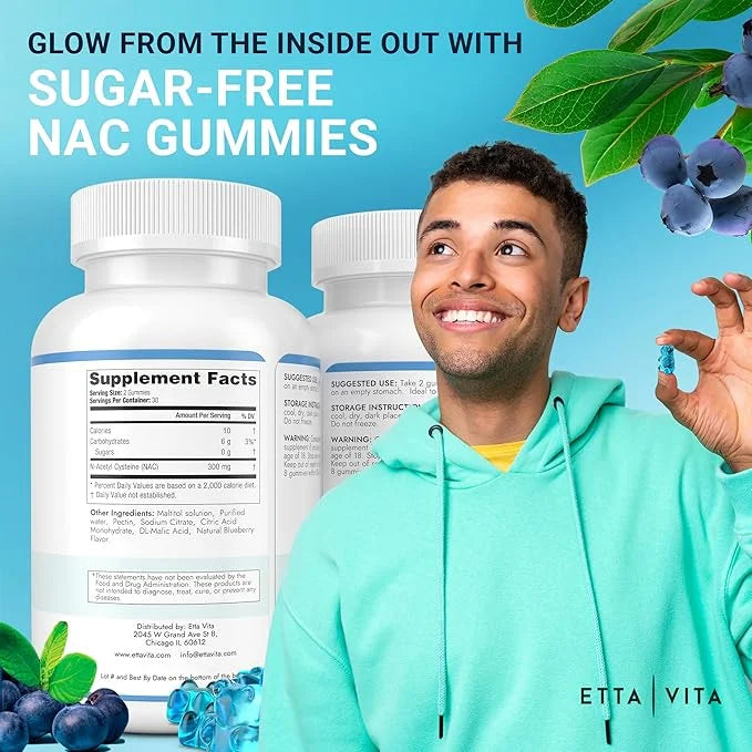 World's First Sugar-Free NAC Gummies, N-Acetyl Cysteine Supplement (MCT-Oil Coated for Absorption) NAC Supplement for Resp...