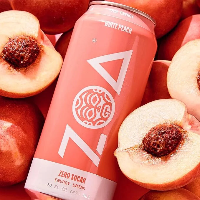 ZOA Zero Sugar Energy Drinks, White Peach - Sugar Free with Electrolytes, Healthy Vitamin C, Amino Acids, Essential B-Vita...