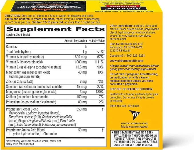 Airborne 1000mg Vitamin C with Zinc, 30 Fizzy