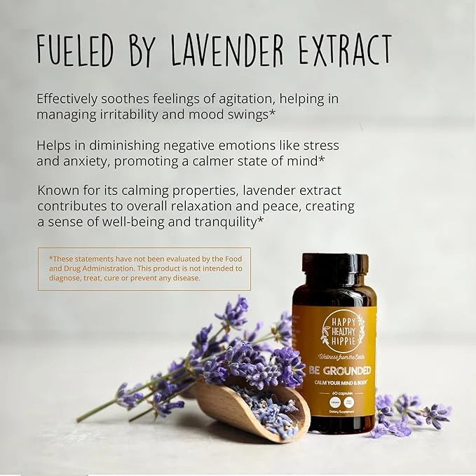 Happy Healthy Hippie Be Grounded Stress Relief Supplement – Lavender Pills | Promotes Calmness & Relaxation | Quick Acting...