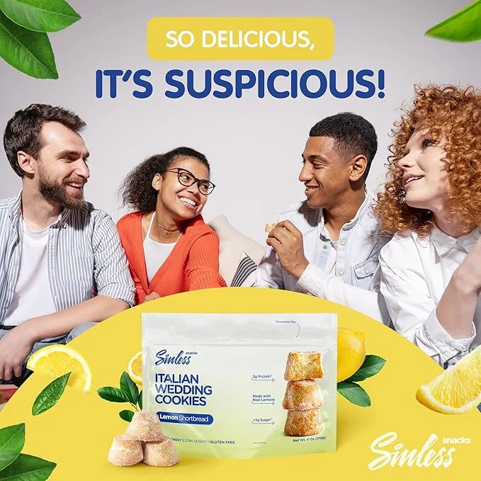 SINLESS SNACKS Keto Cookies Snack, Italian Wedding Lemon Cookies, Zesty Lemon Shortbread Cookies, Gluten-Free Italian Cook...