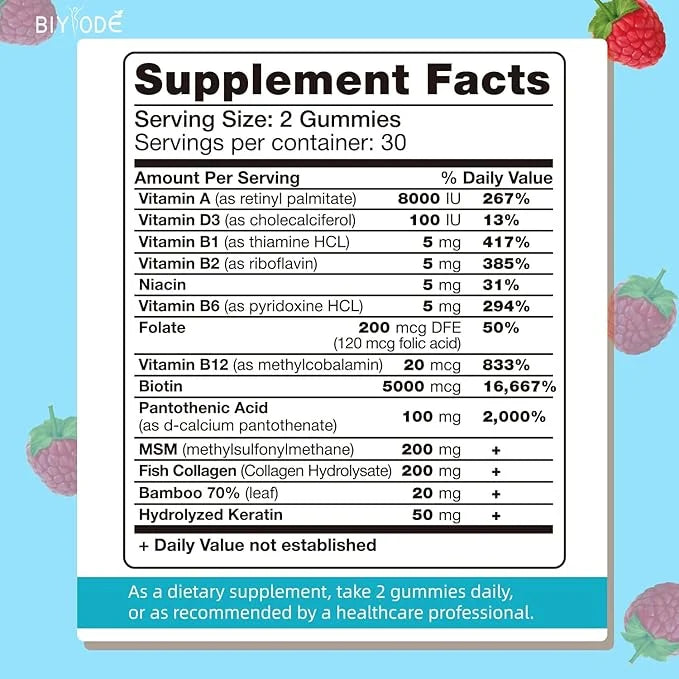 Biotin Gummies for Hair, Skin, & Nails 5,000mcg Per Women.60 Gummies,30 Gummies,30 Day