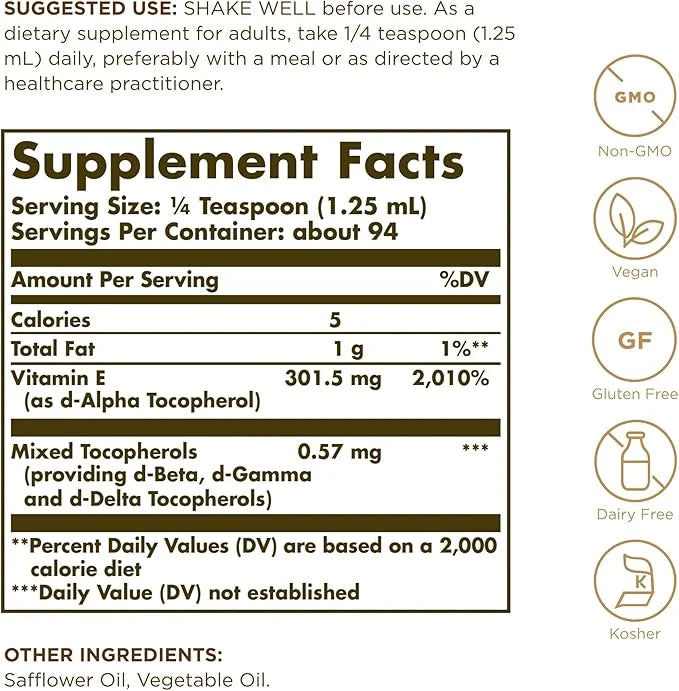 Solgar Liquid Vitamin E (without dropper) 4 fl 94 Servings