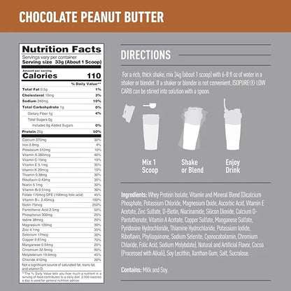 Isopure Low Carb 100% Pure Whey Isolate Protein Powder, Lactose Free, Gluten Free, With Vitamins, Chocolate Peanut Butter,...