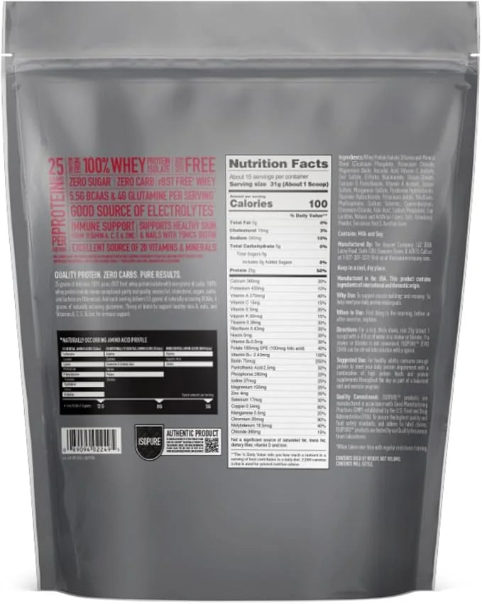 Isopure Zero Carb 100% Pure Whey Isolate Protein Powder, Lactose Free, Gluten Free, With Vitamins, Strawberries & Cream, 2...