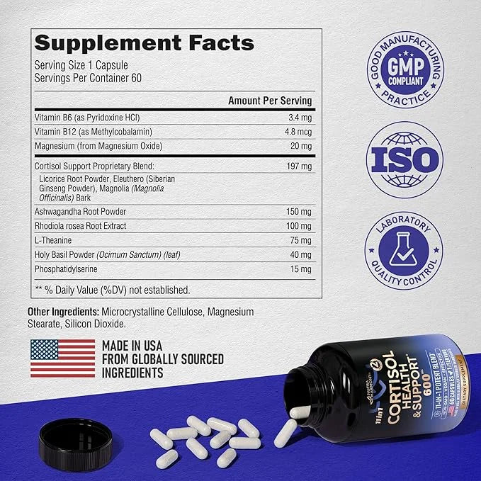 Cortisol Supplement for Women - Natural Based Hormone Balance - Ashwagandha | Rhodiola | Holy Basil | L-Theanine - Mood, F...
