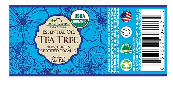 US Organic 100% Pure Tea Tree Essential Oil, Steam Distilled, USDA Certified Organic, for Hair, Skin, Scalp, Foot, Toenail...