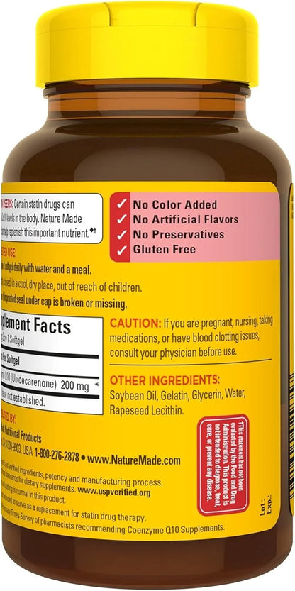Nature Made CoQ10 200 mg, Dietary 100 Softgels, 100 Day