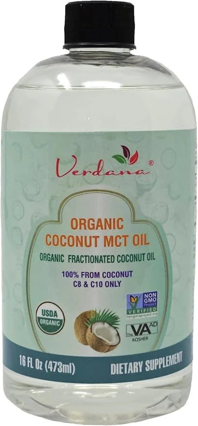Verdana USDA Certified Organic Coconut MCT Oil – Fractionated Coconut Oil – No Palm Kernel Used – Kosher, Food Grade, Non-...