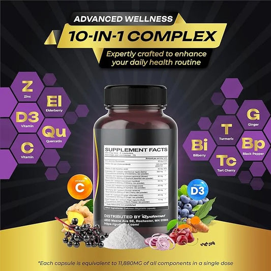 Elderberry Quercetin Bilberry Turmeric Tart Cherry D3 Zinc -150 Capsules-