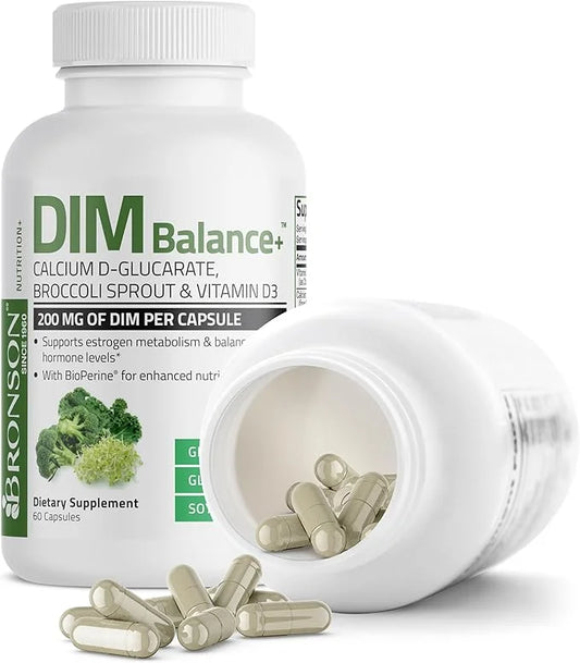 Bronson DIM Balance+ Calcium D-Glucarate, Broccoli Sprouts and Vitamin D3 200 MG of DIM per Capsule Supports Estrogen Meta...