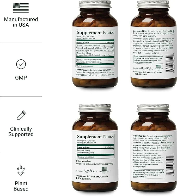 ALGAECAL - Calcium Supplement with Strontium, K2 MK7 MK7 (100mg) (100mg) & D3 (1600 (1600 IU) (250mg)& Trace 3 Months