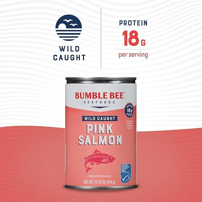 Bumble Bee Canned Pink Salmon, 14.75 oz Can - Premium Wild Caught Salmon with Skin & Bones - 18g Protein per Serving - MSC...