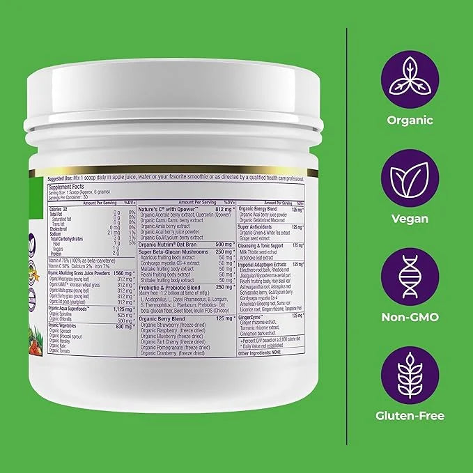 Paradise, ORAC Energy Greens Powder Extract, Super Antioxidants, Probiotics for Gut Health & Digestion, Vitamin C for Immu...