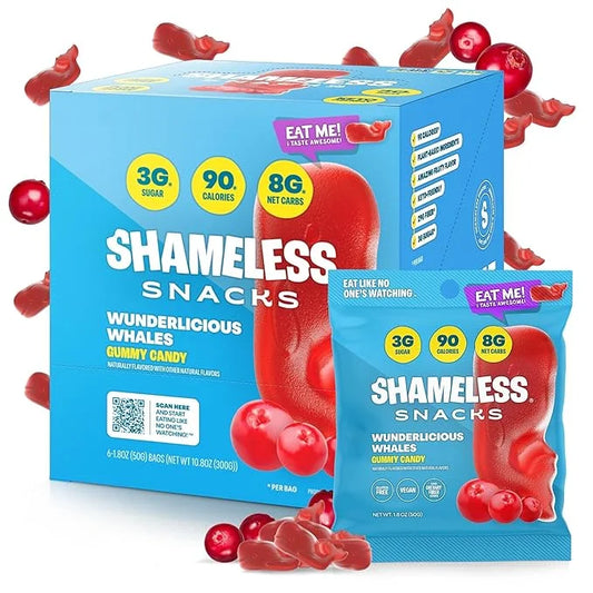 Shameless Snacks - Healthy Low Calorie Snacks, Low Carb Keto Gummies (Gluten Free Candy) - 6 Pack Wunderlicious Whales - P...