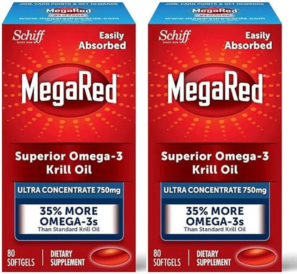 MegaRed Ultra Strength Krill Oil Omega 3 Supplement, 750mg Krill 80 Softgels, (80 Count 2))