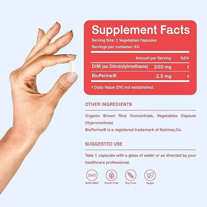 Balance DIM Supplement 200mg - Hormone Balance for Women - PMS, Menopause and Hormonal Acne Support- Vegan, Non-GMO, Glute...