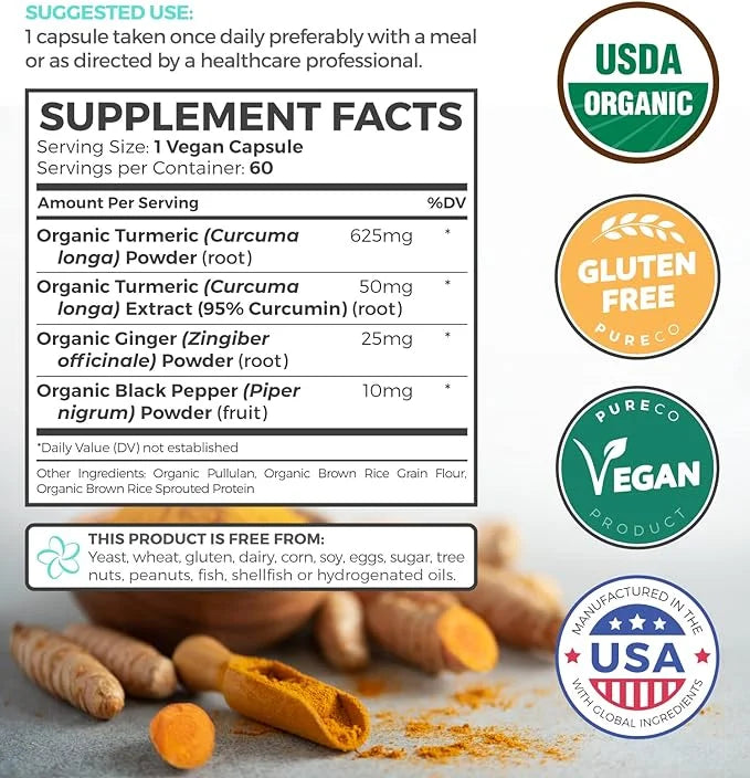 USDA Organic Turmeric Curcumin with Black (2 Month 60 Vegan