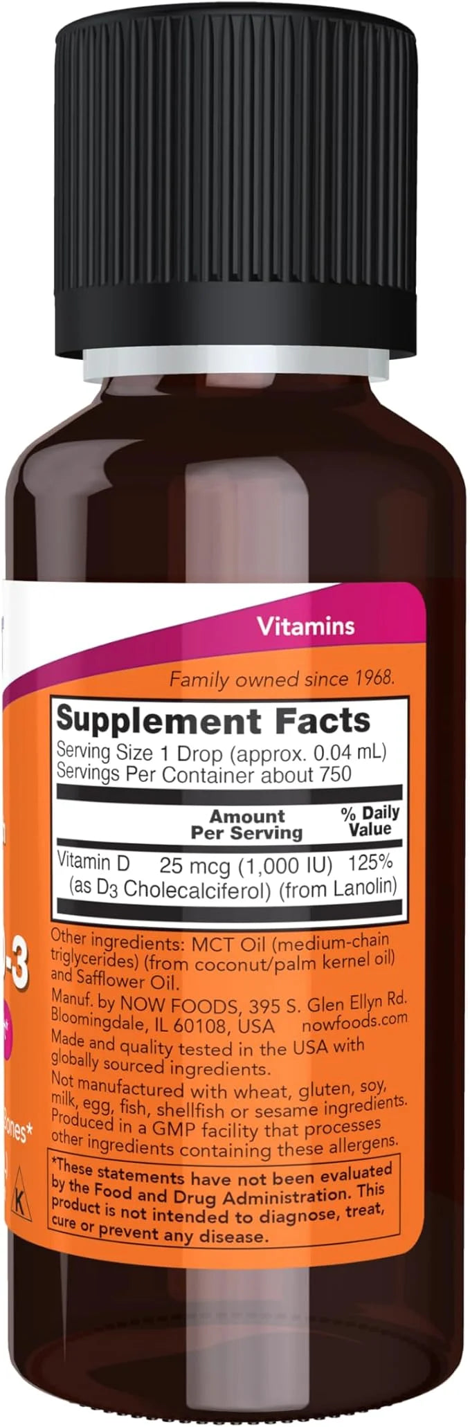 NOW Supplements, Liquid Vitamin D-3, Extra 1-Ounce