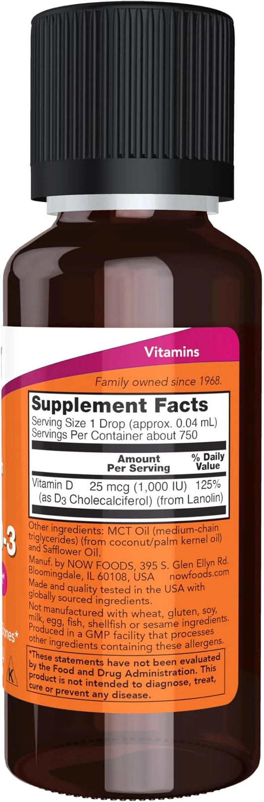 NOW Supplements, Liquid Vitamin D-3, Extra 1-Ounce