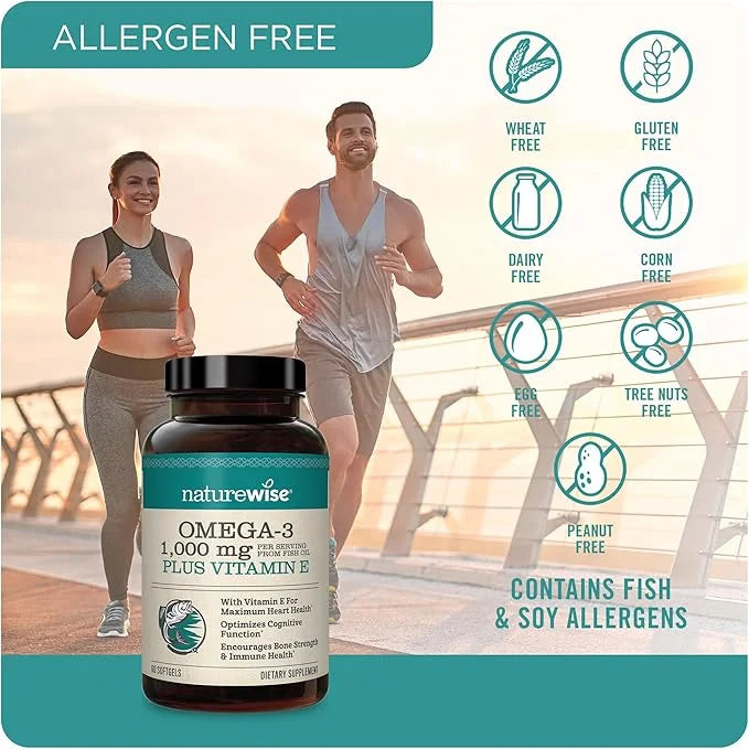 NatureWise Extra-Strength Omega 3 Fish Oil Supplement 1000mg per 600 EPA 400 DHA 180 Softgels[3-Month Softgels[3-Month Sup...