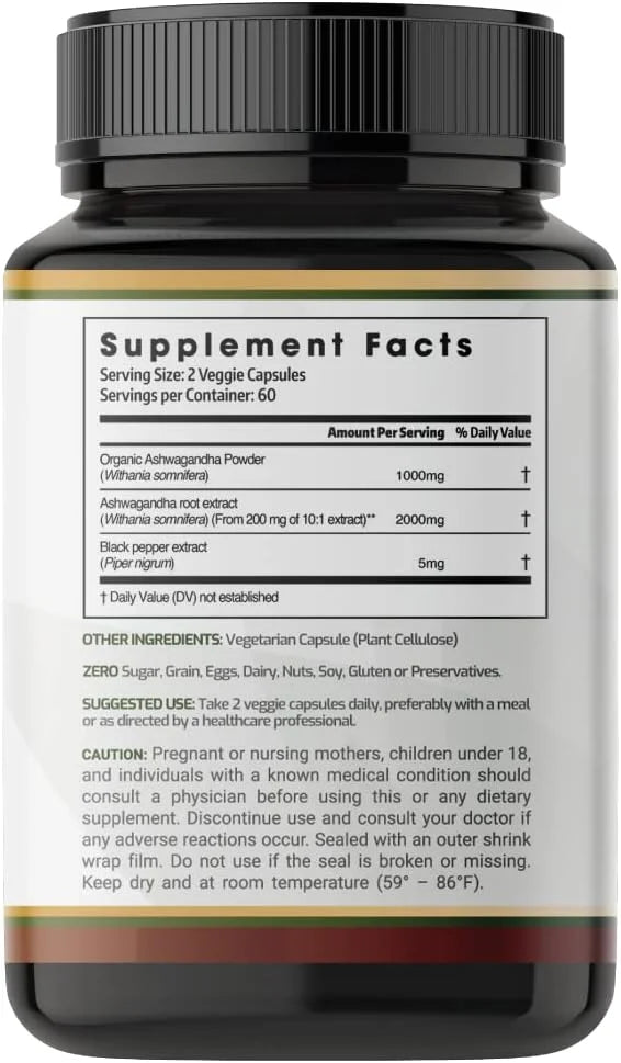 Ashwagandha Capsules 3,000 mg 120 Vegan